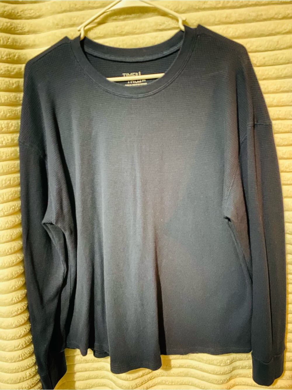 Time and Tru Navy Long Sleeve Waffle-Knit Crew Top